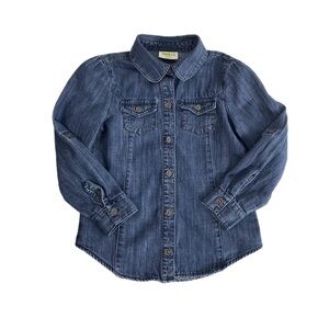 Crazy 8 Girl’s Ling Sleeve Pleated Shoulder Denim Jean Shirt